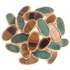 Vintage Sixties pop-art gold brooch set with malachite and tiger eye